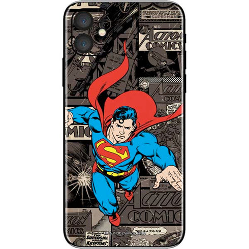 DC Comics Superman Vintage Action pose pattern iPhone 11 Skin